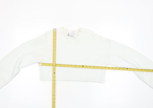 Zara Women White Crew Neck Cropped Knit Jumper Size 8