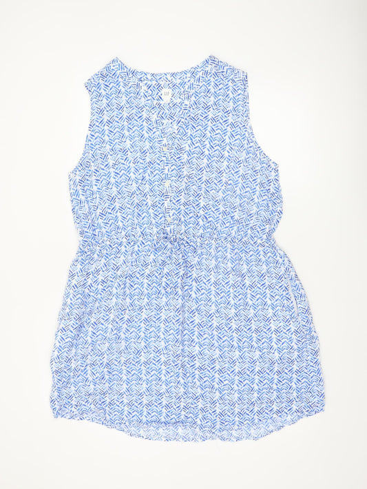 Gap Women Blue Geometric Sleeveless Shirt Dress XL Casual