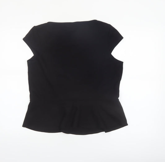 Minuet Petite Women Black L Basic Short Sleeve Blouse