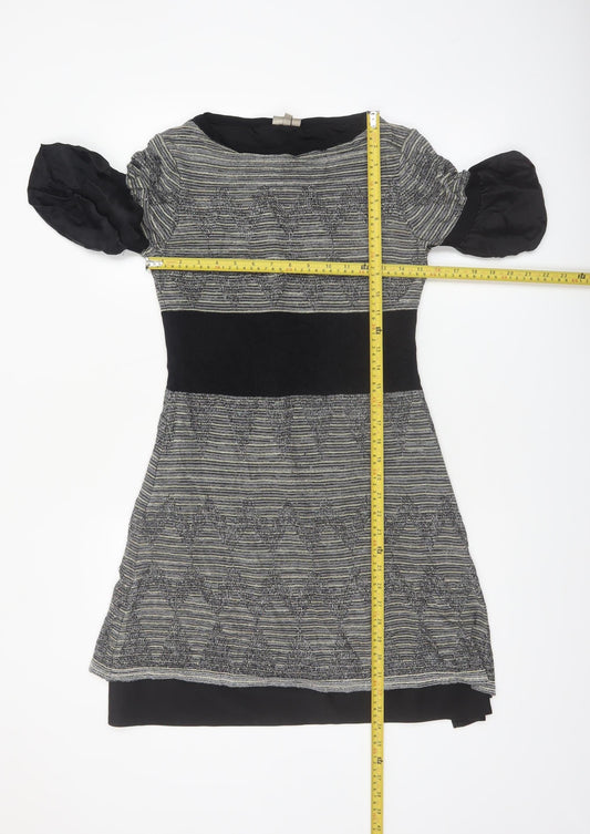 Karen Millen Womens Black Geometric Fit & Flare Dress Size 8