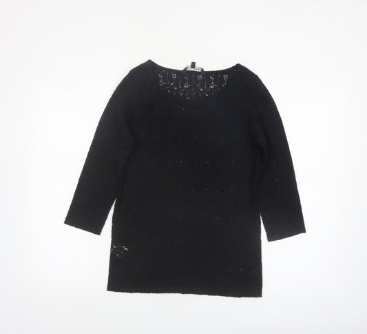 Laura Ashley Women's Black Lace Tunic Blouse UK 12