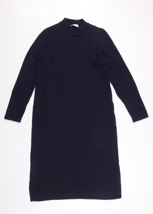 Mango Women's Blue Knit High Neck Long Sleeve Sweater Dress Size 12