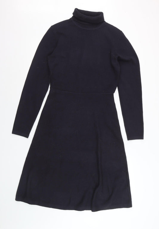 Additional front view of French Connection Women Black Knit Roll Neck A-Line Dress M