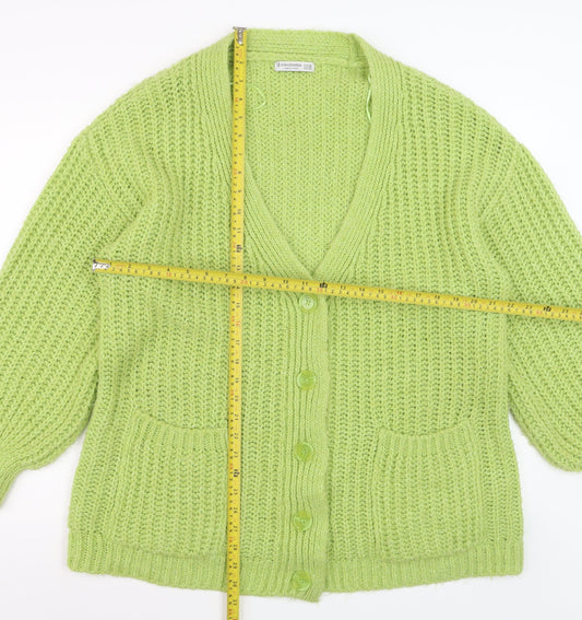 Stradivarius Womens Green Chunky Knit V-Neck Cardigan XS