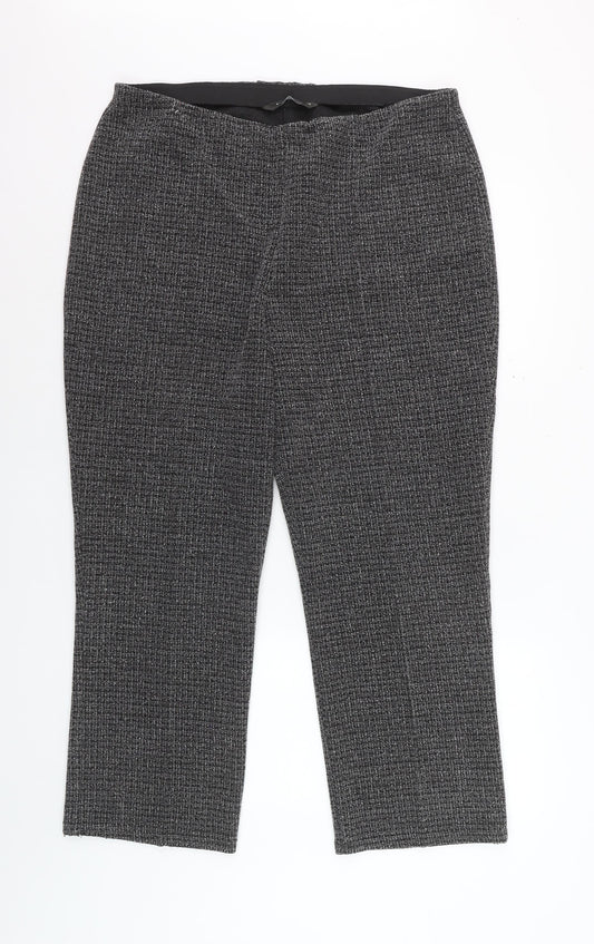 Bonmarché Women's Grey Check Straight Leg Trousers Size 16