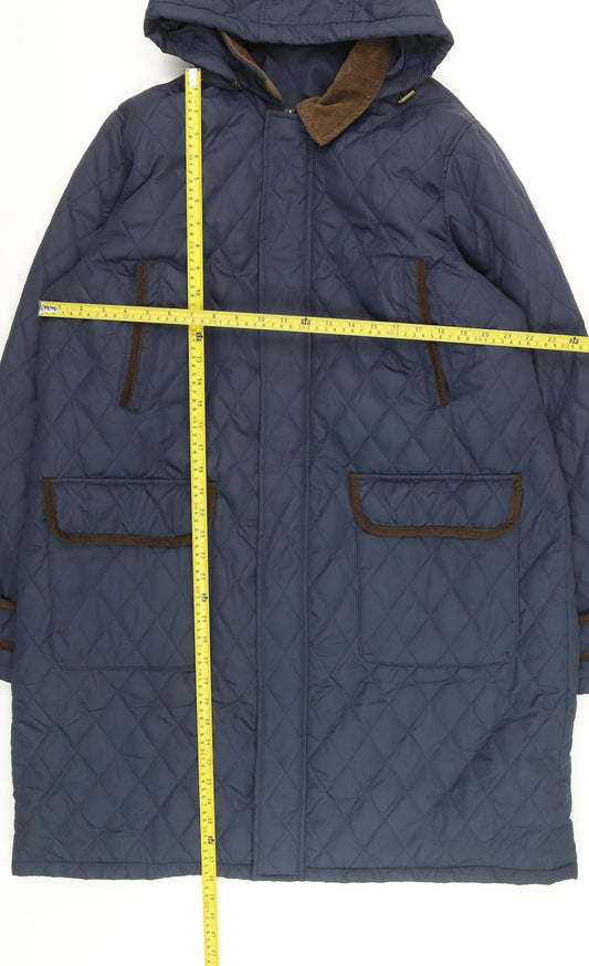 Cotton Traders Women’s Blue Quilted Long Hooded Coat XL