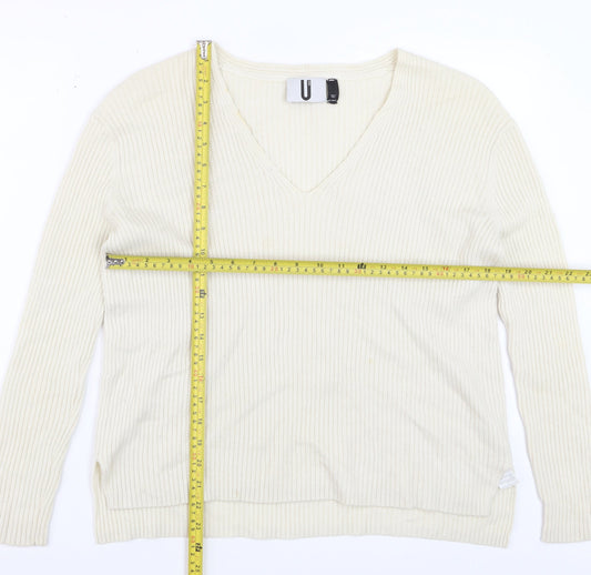 Topshop Women Ivory Wool Cashmere V-Neck Long Sleeve Pullover Jumper S