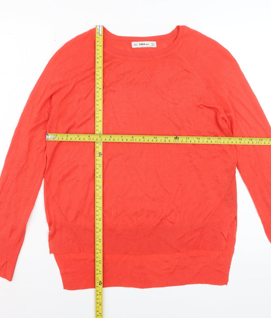 Zara Women Red Knit Crew Neck Long Sleeve Pullover Jumper Size S