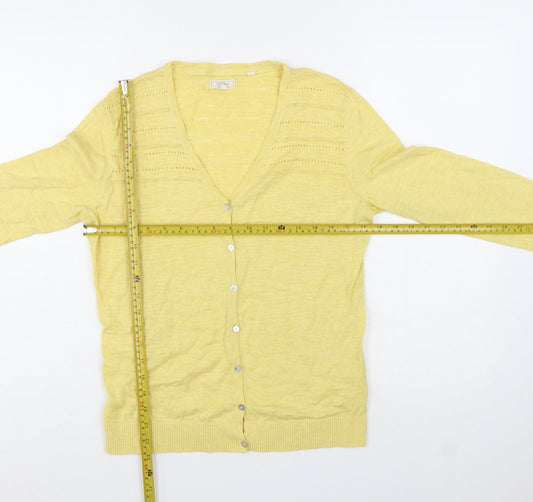 Fat Face Women Yellow Cotton V-Neck Cardigan Size 10