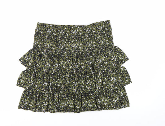 Additional front view of Michael Kors women’s green floral peasant short skirt m