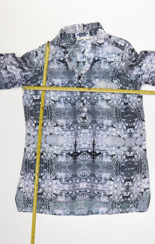 Next Womens Grey Geometric Tunic Blouse Size 16 Polyester 3/4 Sleeve