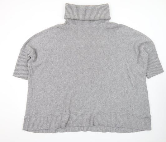 Additional front view of Jaeger Women’s Grey Roll Neck Short Sleeve Knit Jumper XL