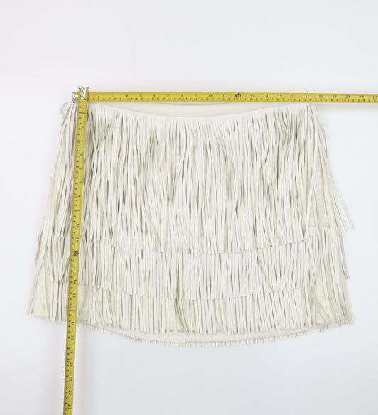 Marks and Spencer Womens Ivory Faux Leather Fringe Mini Skirt Size 16
