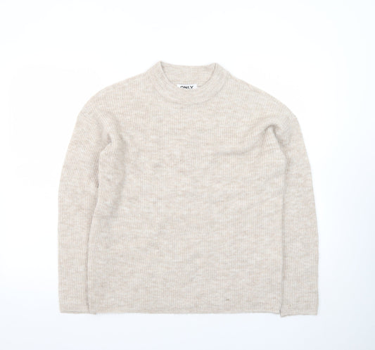 Additional front view of Only Women's Beige Cotton Blend Mock Neck Jumper, size S