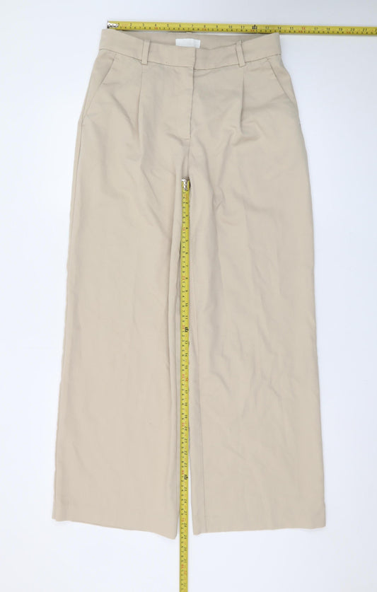 H&M Women Beige Wide-Leg Pleated Trousers Size 10