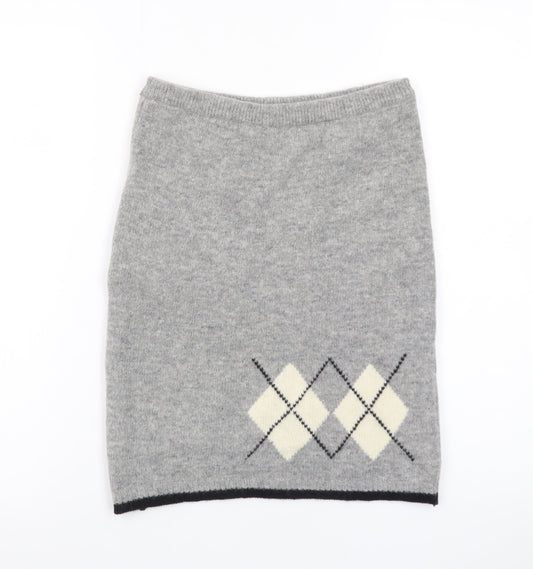 Additional front view of Miss Selfridge Women’s Grey Wool Argyle Short Skirt, size UK 10