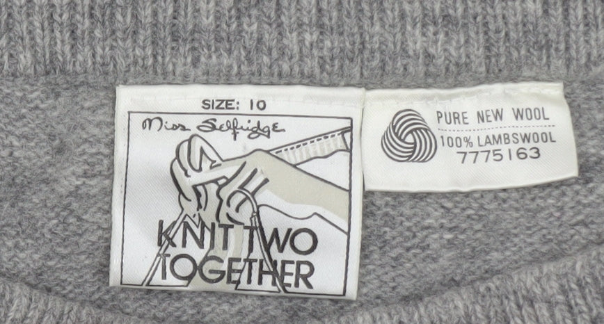 Brand and care label for Miss Selfridge Women’s Grey Wool Argyle Short Skirt, size UK 10