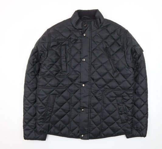 F&F Mens Black Quilted Polyester Jacket L Regular Fit Water Resistant