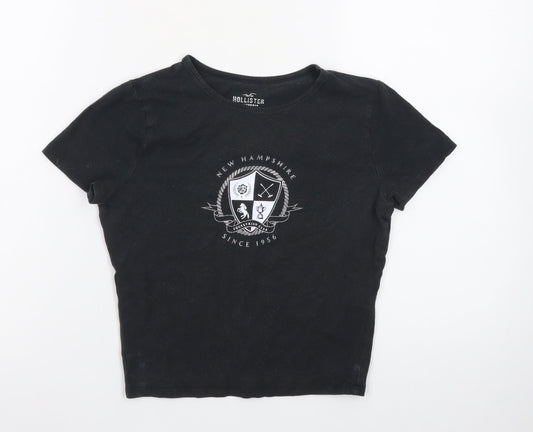 Hollister Women's Black Cropped Slim Fit Cotton T-Shirt Size S