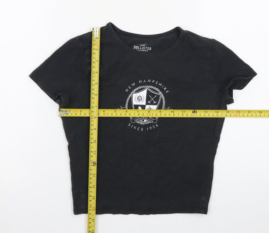 Hollister Women's Black Cropped Slim Fit Cotton T-Shirt Size S