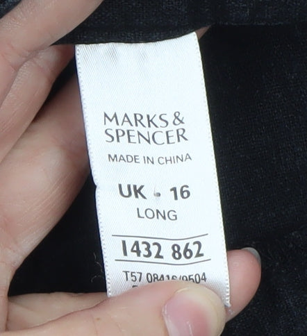 Marks and Spencer Women Black Linen Cropped Wide-Leg Trousers UK 16 Long