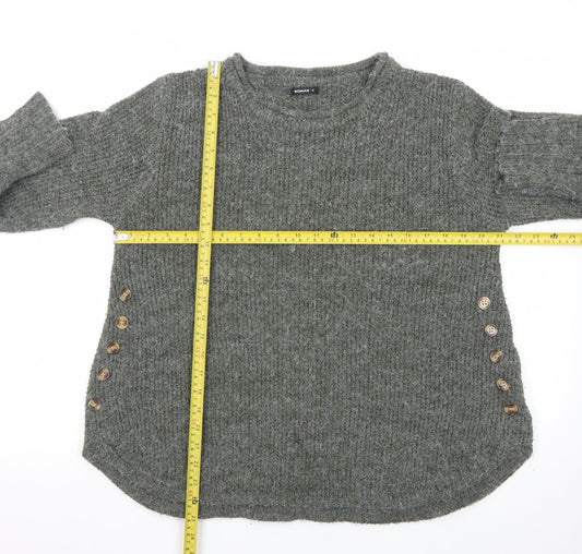 Roman Women Grey Button Accent Long Sleeve Knit Jumper Size 16