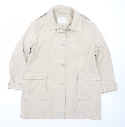 Lakeland Women's Beige Trench Coat Size 16 Collared Mid-Length