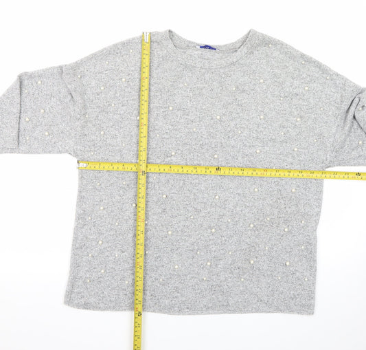 Zara Women Grey Beaded Knit Pullover Jumper Size M