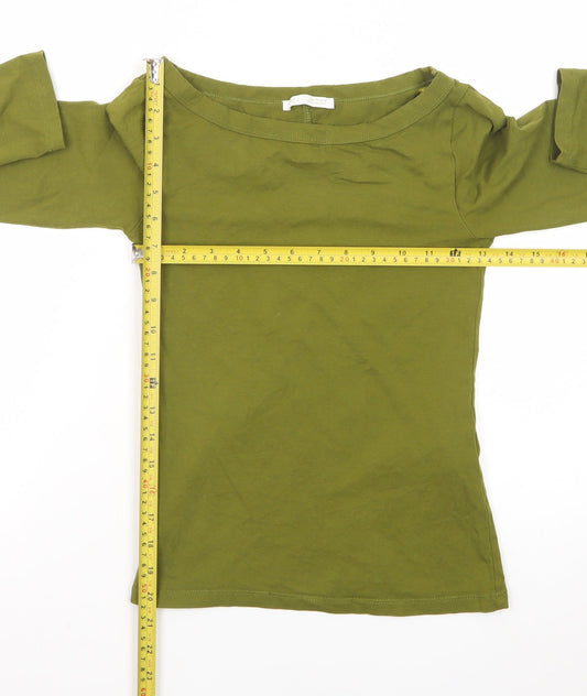 Zara Women's Green Long Sleeve Cotton Basic T-Shirt Size M
