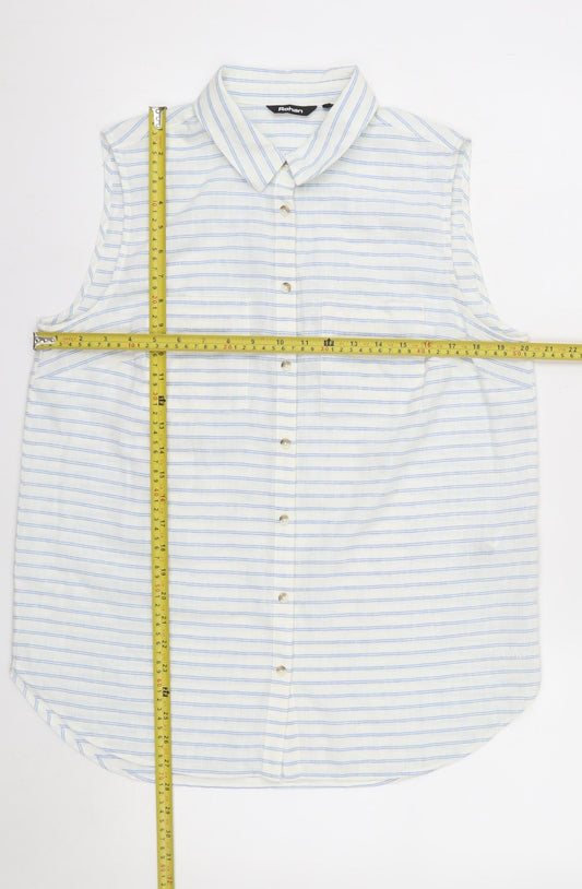 Rohan Womens White Blue Striped Linen Blend Sleeveless Button-Up Shirt Size 14