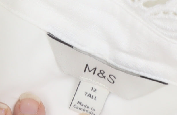 Marks and Spencer Women’s White Linen Cotton Embroidered Shirt Dress Size 12 Tall