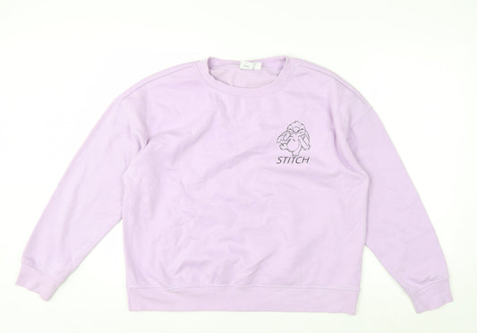 Front view of Disney Stitch Lilac Women's Sweatshirt UK 12/14 Medium Cotton Blend