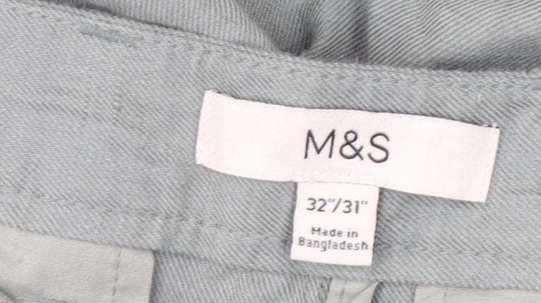 Marks and Spencer Men's Green Linen Blend Chino Trousers 32W 31L