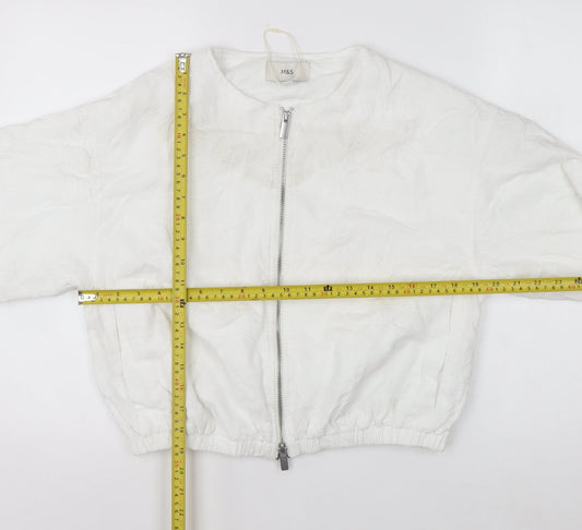 Marks and Spencer Women's White XS Embroidered Linen Bomber Jacket