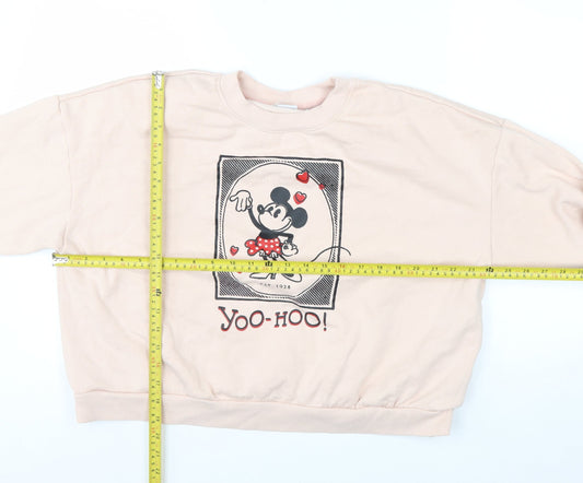 Disney Women Beige Minnie Mouse Crew Neck Pullover Sweatshirt Size 12/14