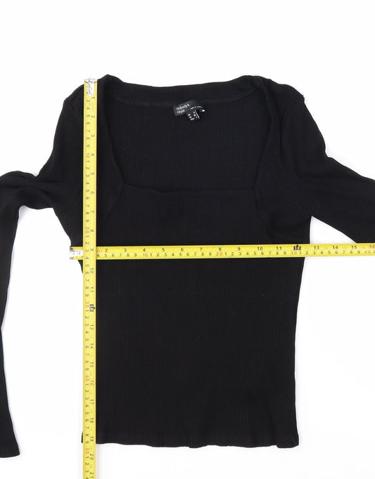 Nobody's Child Women's Black Ribbed Long Sleeve Square Neck Top Size 8