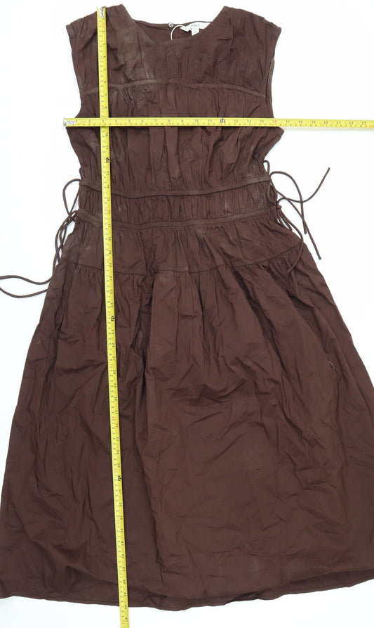 Marks and Spencer Women Brown Cotton A-Line Knee Length Dress Size 10