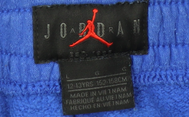 Brand and care label for Jordan boys’ blue jogger sweatpants 12-13 years fleece activewear trousers