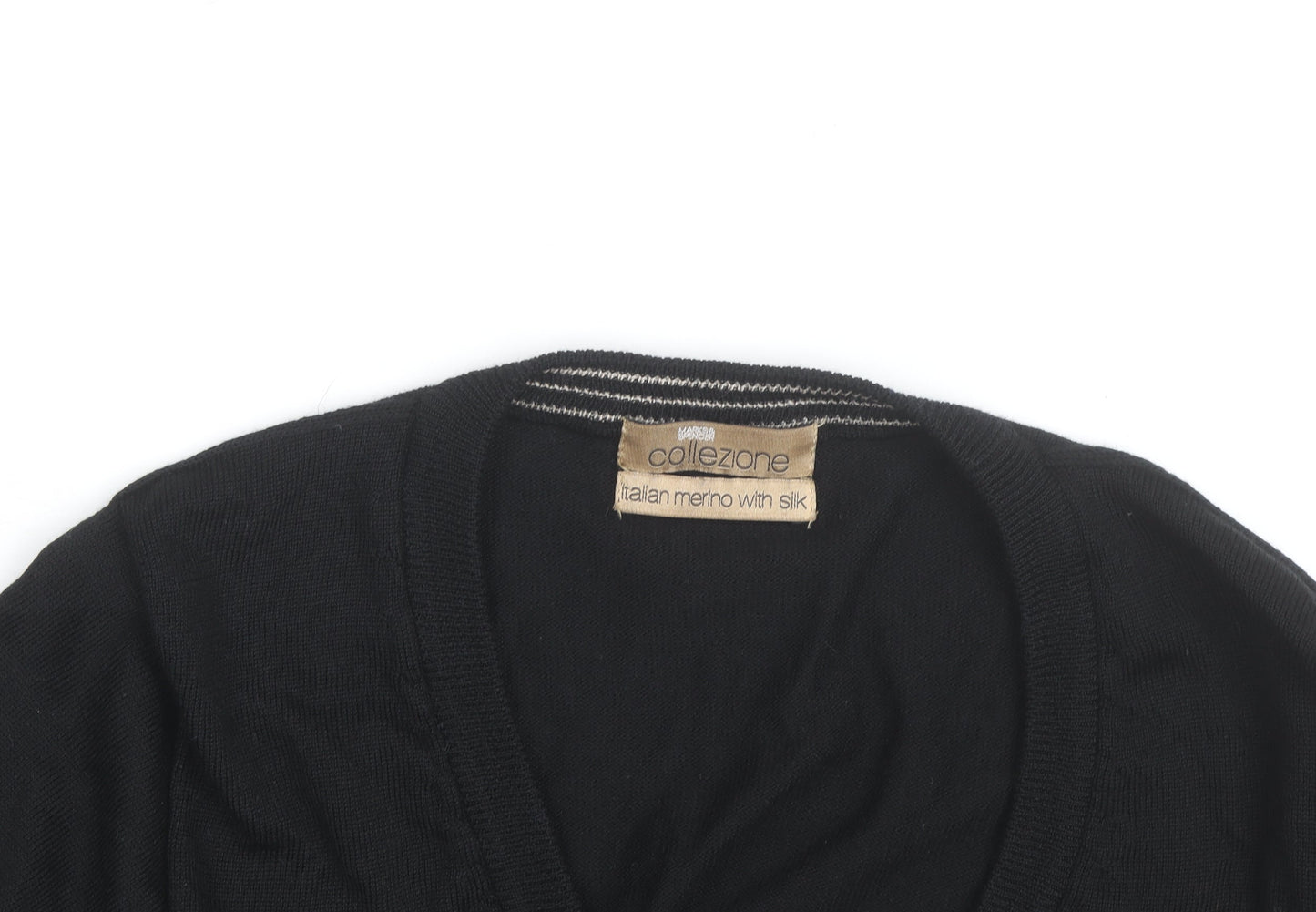 Marks and Spencer Men’s Black Wool Silk Cardigan L V-Neck Classic