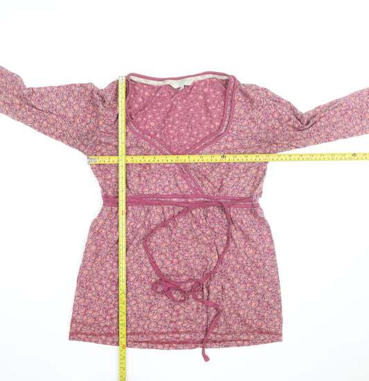 Fat Face Women’s Pink Floral Wrap Blouse Size 10 Cotton V-Neck Long Sleeve
