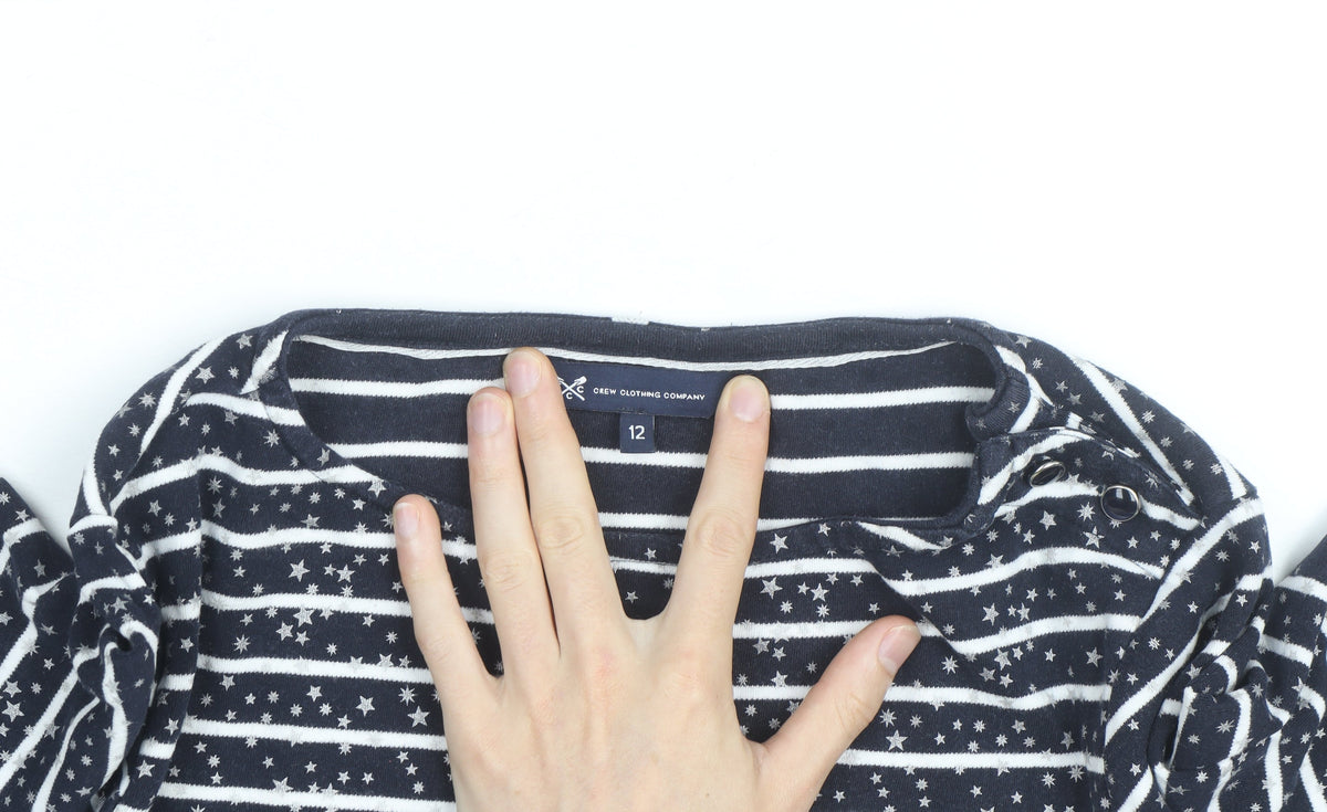 Additional view of Crew Clothing Women’s Blue Striped Star Long Sleeve Cotton T-Shirt, size UK 12