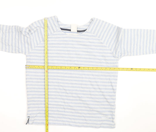 Weird Fish Womens Blue Striped Cotton Boat Neck Jumper Size 14