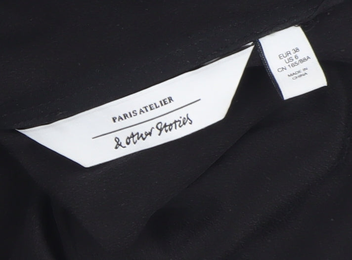 & Other Stories Women Black Silk Long Wrap Dress Size 10