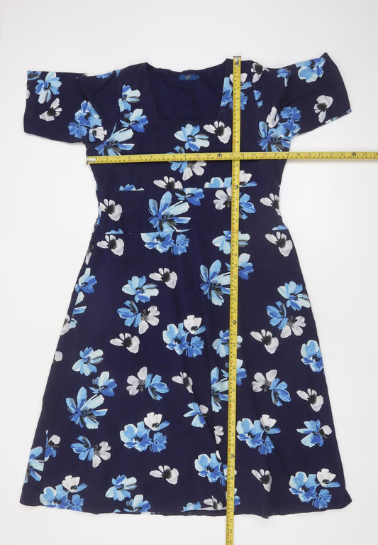 Cotton Traders Women Blue Floral A-Line Knee Length Dress Size 12