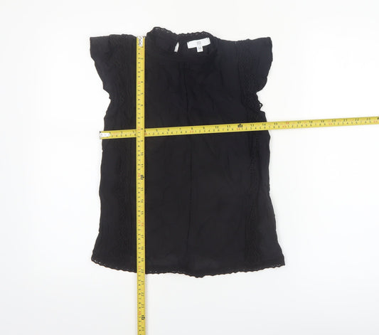 RR Women Black Lace High Neck Short Sleeve Blouse Size 6