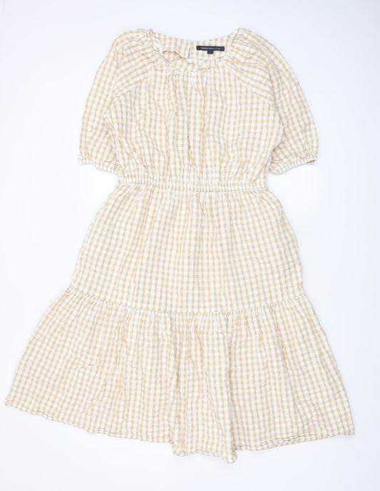 Additional front view of French Connection Women’s Beige Check Midi A-Line Cotton Dress, size S