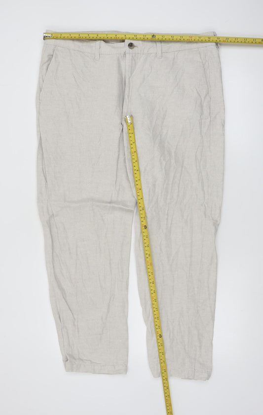 Marks and Spencer Men's Beige Linen Blend Chino Trousers 38x29 Regular Fit