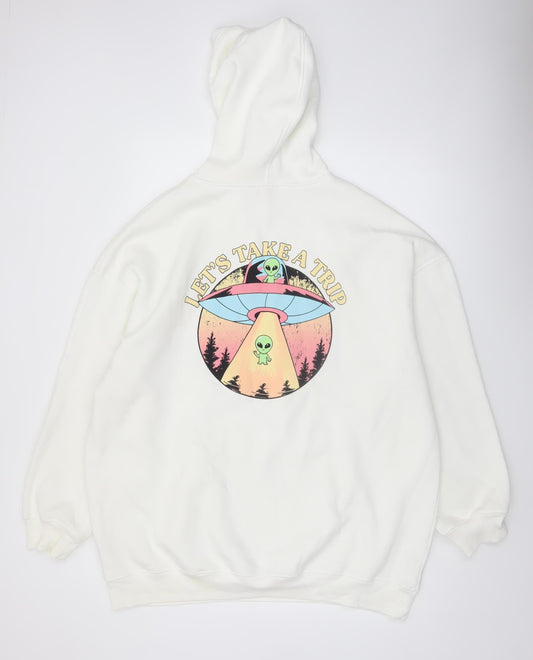 New Look Men’s White Alien Graphic Pullover Hoodie Size M