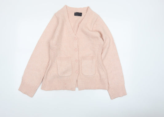 Additional front view of ASOS Women Pink XS Button Cardigan V-Neck Knit Jumper