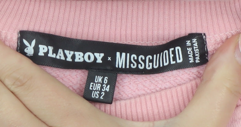 Additional view of Playboy x Missguided Pink Crew Neck Sweatshirt UK 6 Women's Cotton Blend